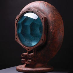 Karel Kortán, gevonden gietijzeren pomphuis gecombineerd met in een mal gesmolten en geslepen glas, Amonit, 2016. Foto Copyright SUPŠS Karel Kortán, gevonden gietijzeren pomphuis gecombineerd met in een mal gesmolten en geslepen glas, Amonit, 2016. Foto Copyright SUPŠS